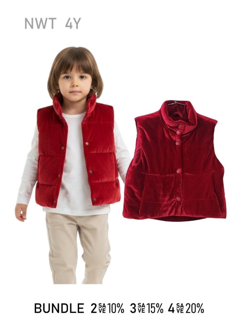 NWT - VIGNETTE - Parker Vest in Red Velvet - Size 4Y